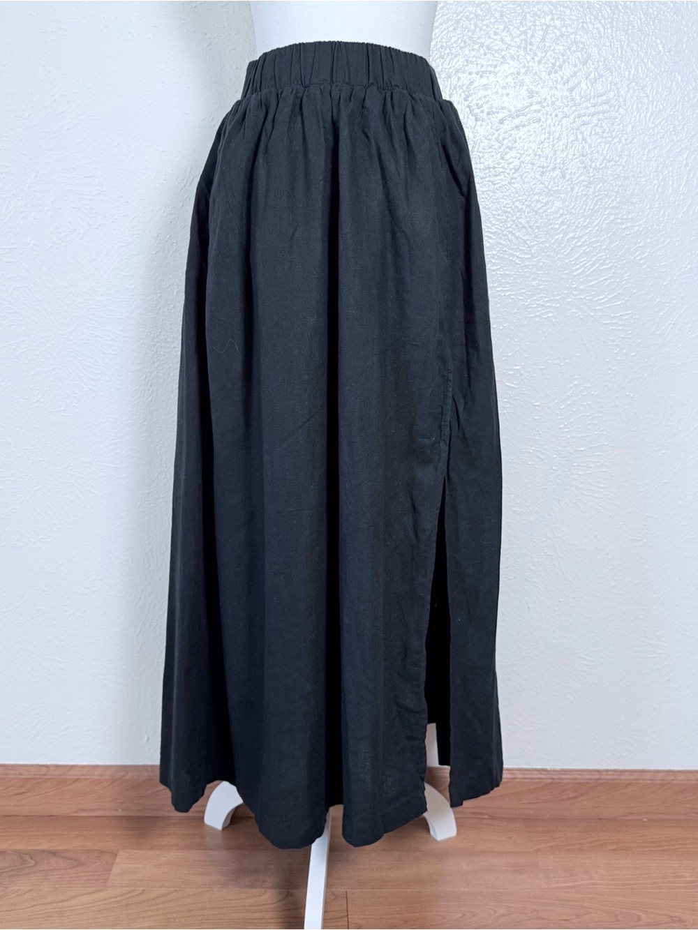 Abercrombie & Fitch Black Linen Cotton Maxi Skirt Pockets Side Slit S